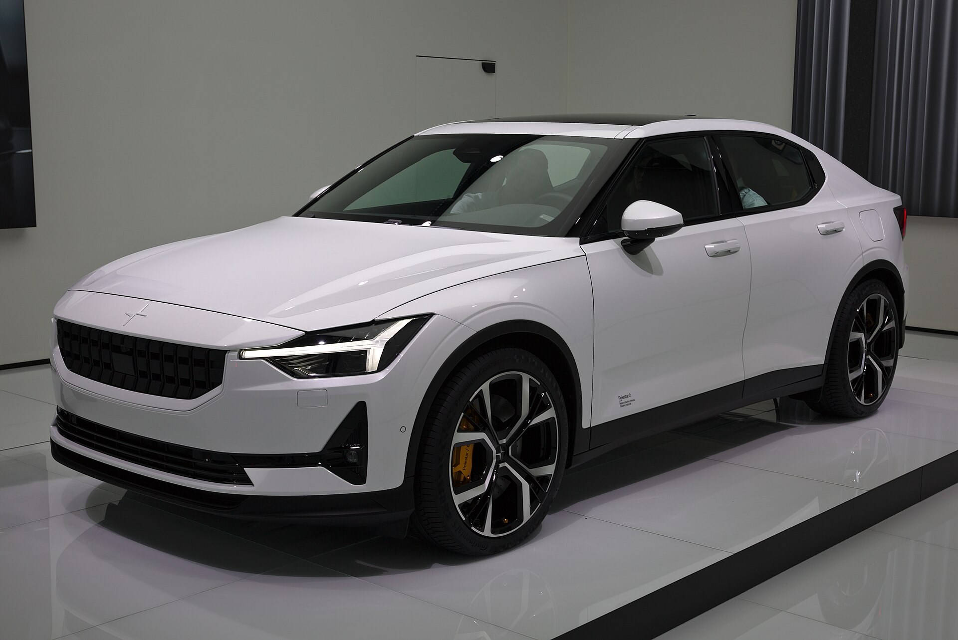 A Polestar 2 on display, the model many r/Polestar owners discuss for cargo and accessory fit.