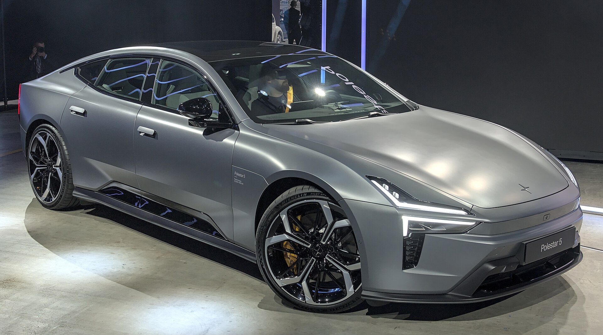 The Polestar 5 electric grand tourer on display at Auto Zurich 2025.
