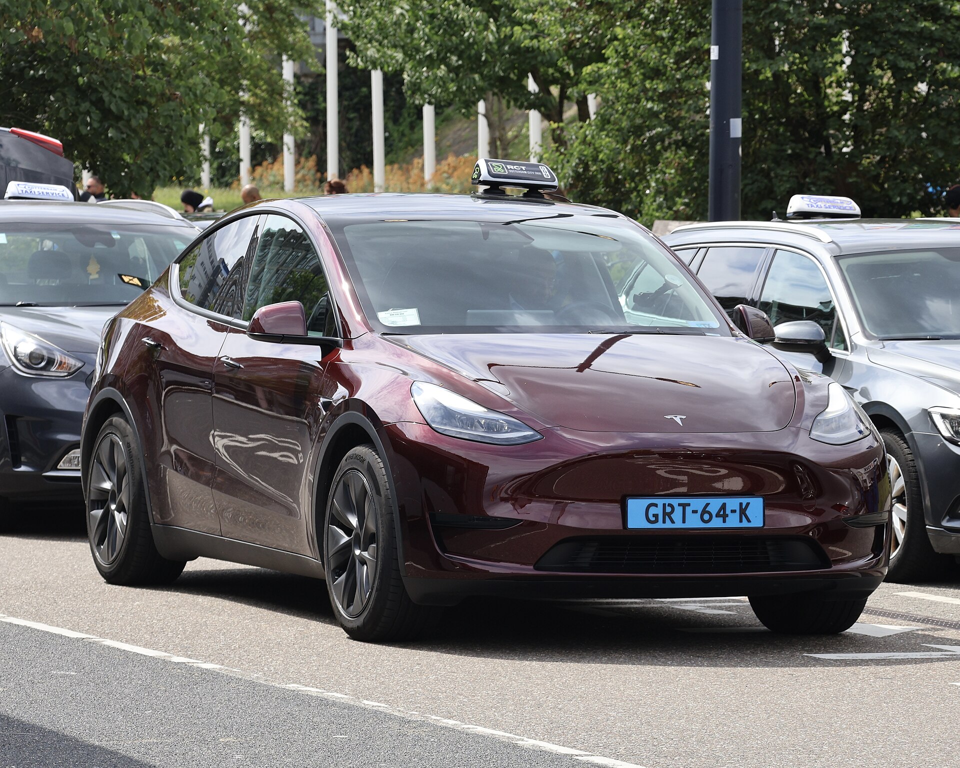 A Tesla Model Y on the road in Rotterdam, the Netherlands, the first European country to approve FSD (Supervised).