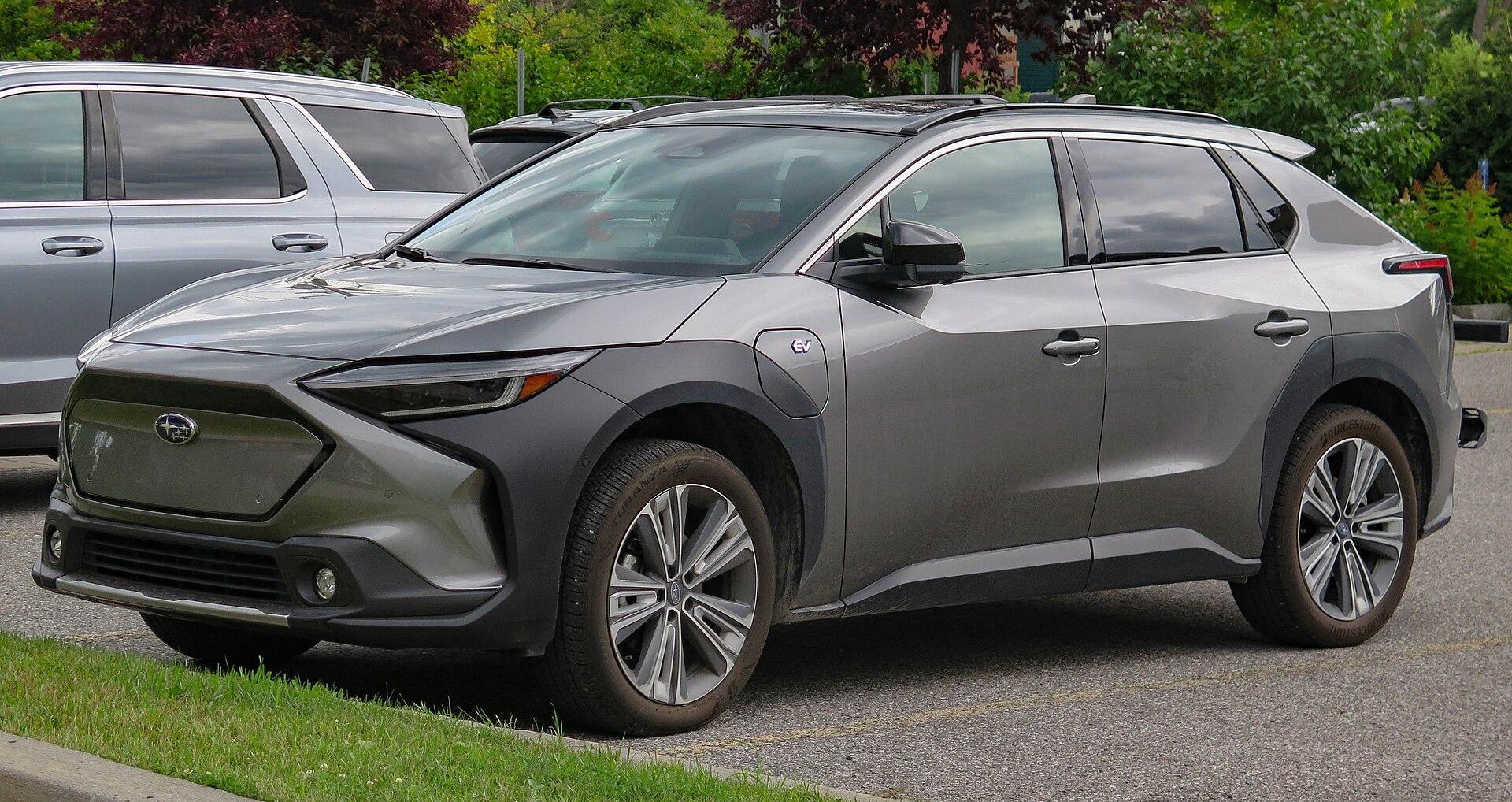 A 2023 Subaru Solterra all-electric crossover parked in North America.