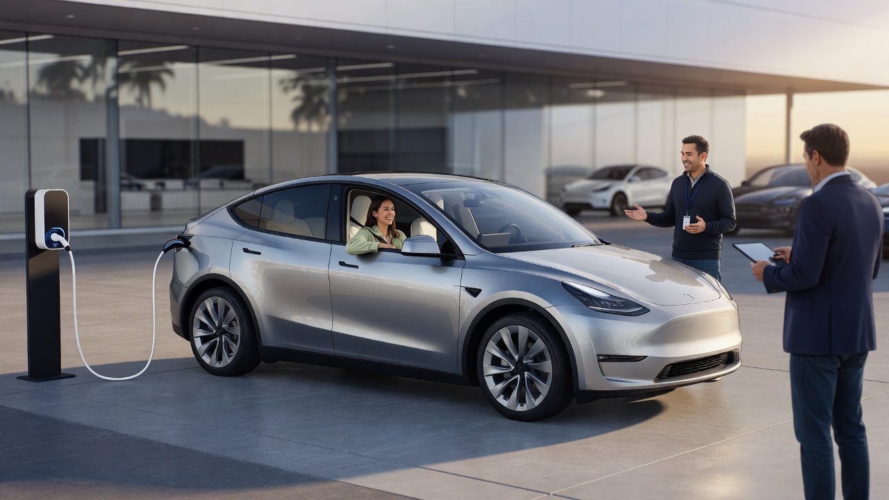 AI-generated editorial illustration for Tesla Retweet Spotlights Demo Drives for Broader EV Uptake