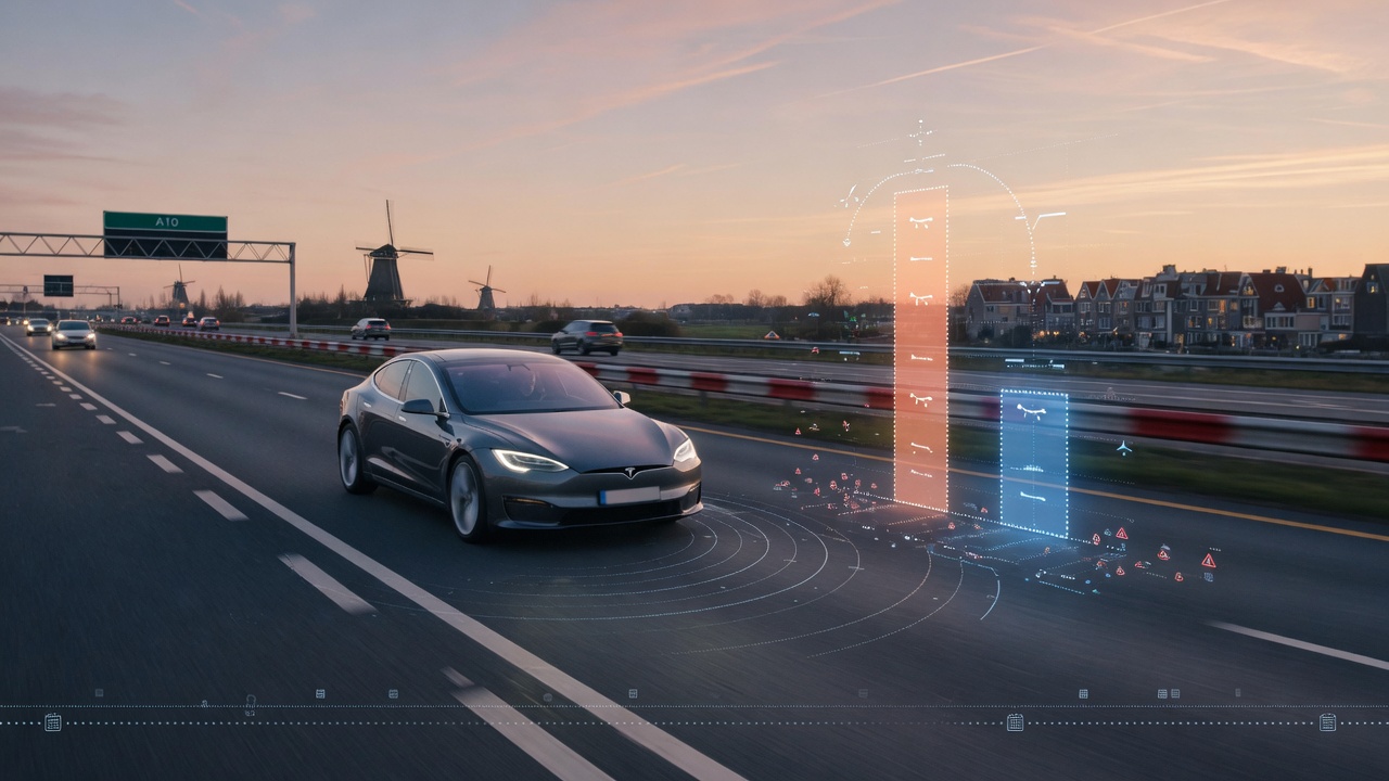 AI-generated editorial illustration for Tesla Shares FSD Supervised Safety Comparison for Dutch Roads