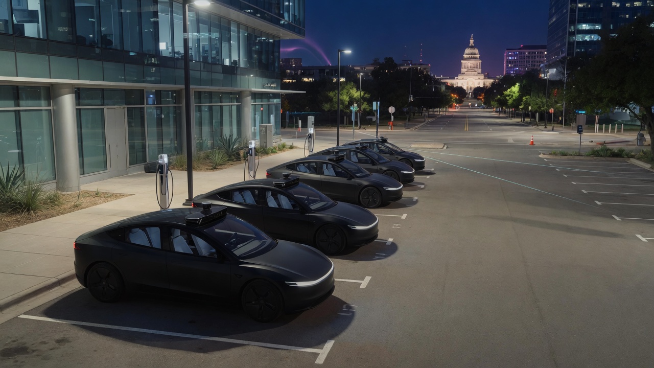 AI-generated editorial illustration for Tesla's Texas Robotaxi Fleet Is Far Smaller Than Musk Promised