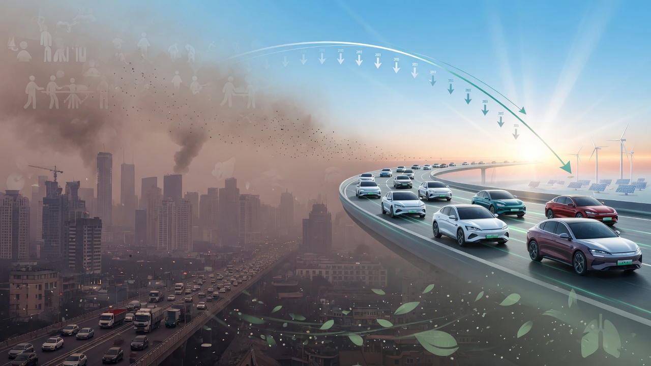 AI-generated editorial illustration for China EV Shift Averted 262000 Pollution Deaths