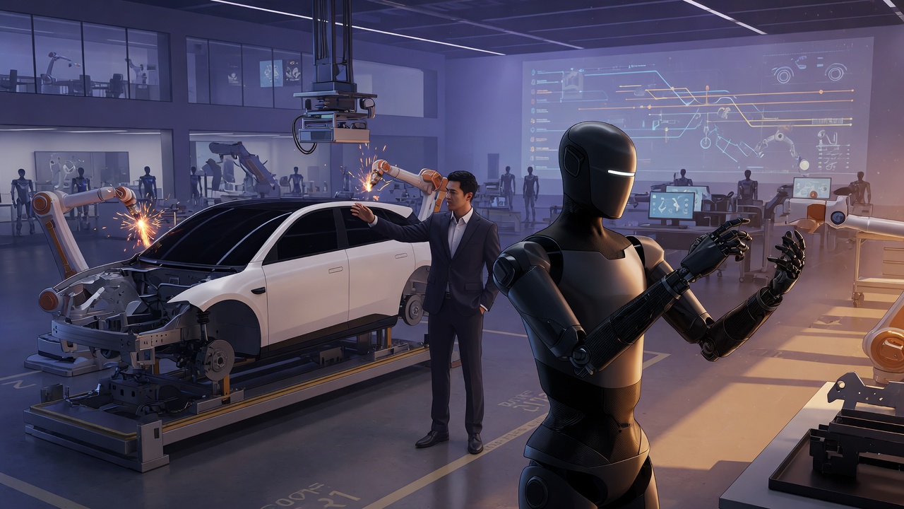 AI-generated editorial illustration for Xpeng CEO assumes robotics unit leadership ahead of production