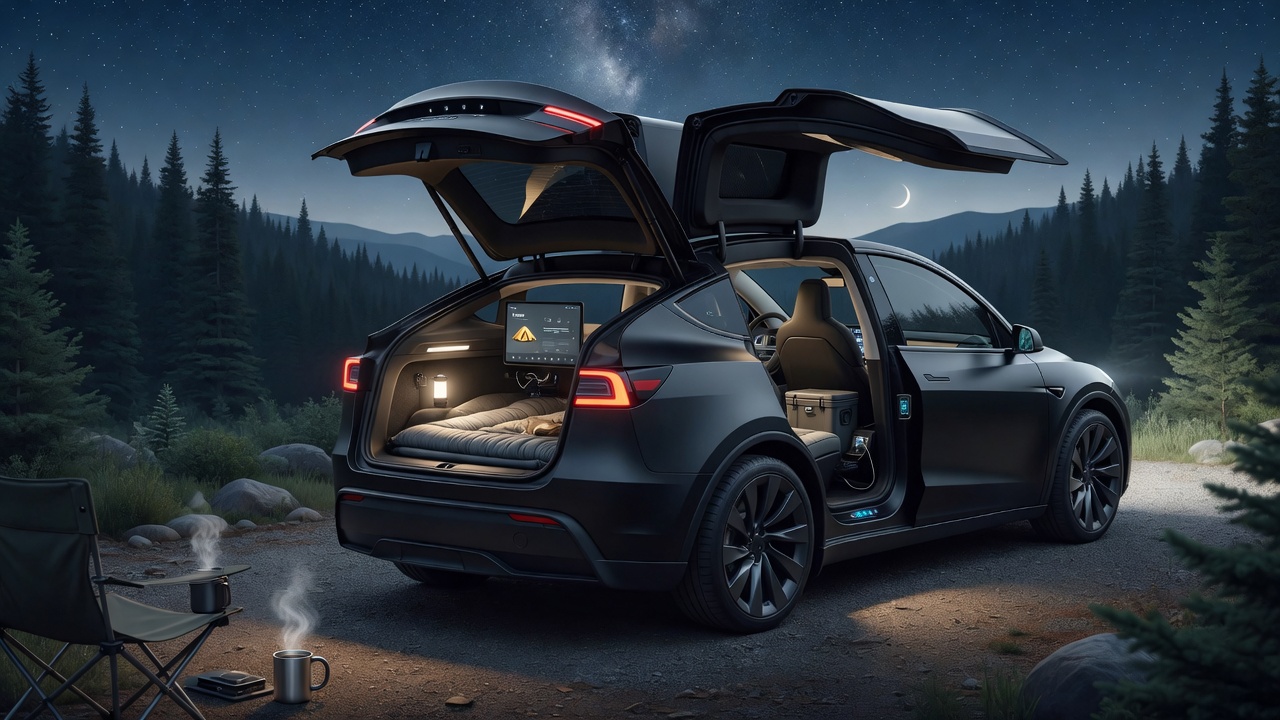 AI-generated editorial illustration for Tesla Confirms Camp Mode Ships Standard on Every Vehicle